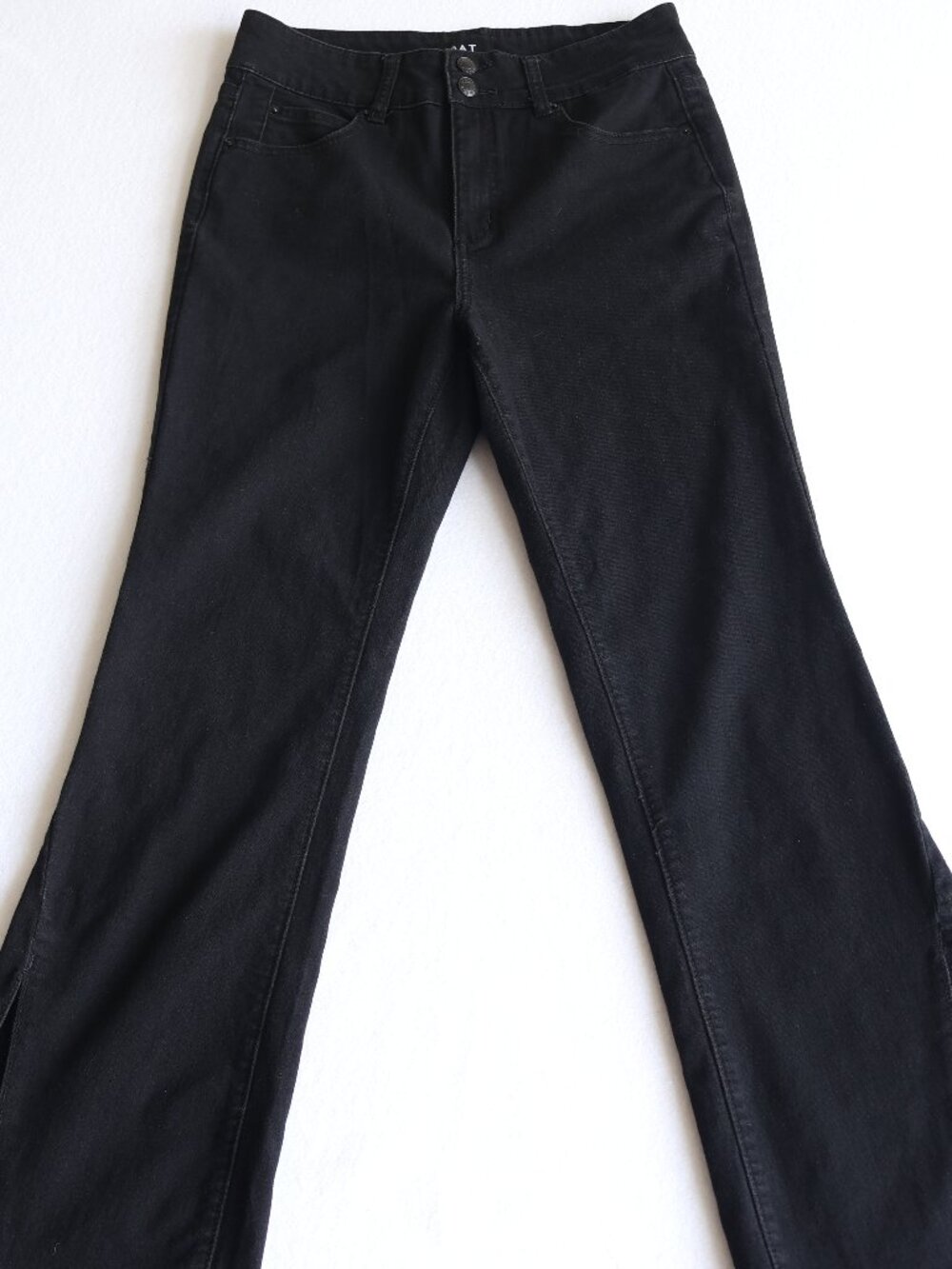 Oat New York Wide Leg Jean 28 Black High Rise Stretch Split Hem